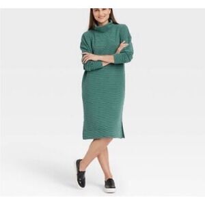 A New Day Women Teal Ribbed Turtleneck Long Sleeve Dress Size Large Flawless EUC